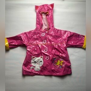Kidorable Pink Raincoat with Playful kitten Design. Size 2T